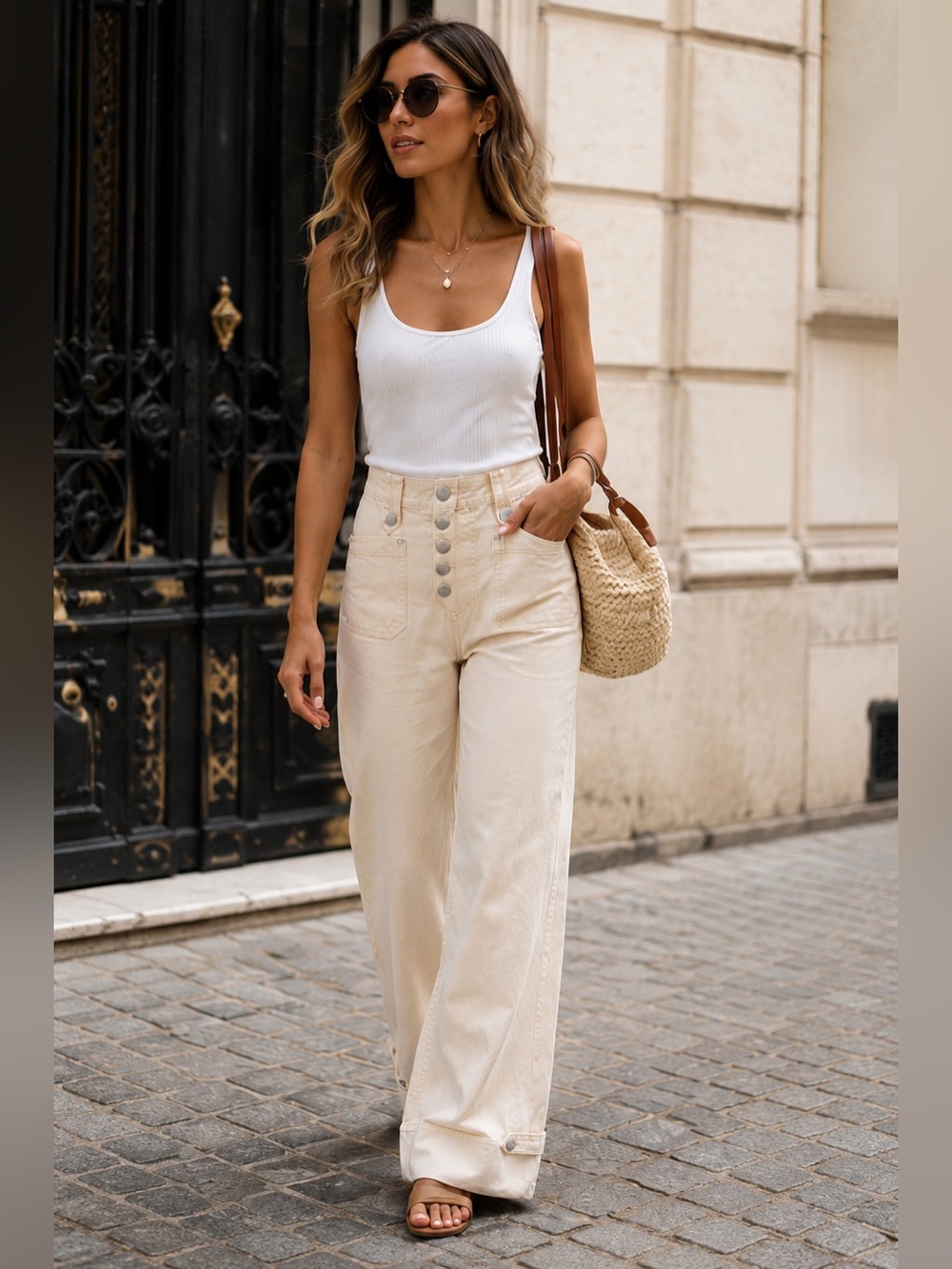 Farm Rio Buttoned Flare Pants